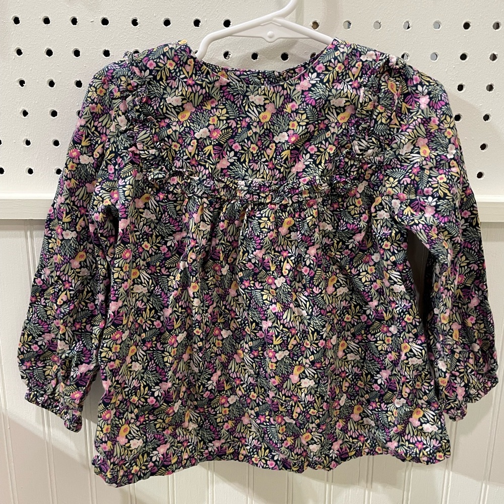 French floral toddler blouse shirt in pinks and greens